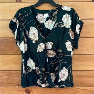 A New Day Green Floral Short Sleeve Blouse